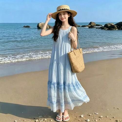 女童夏季薄款无袖沙滩无袖连衣裙