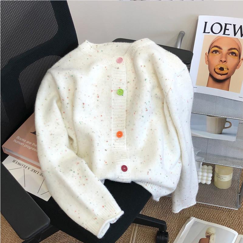 小马刺绣毛衣外套女2025秋季新款多巴胺彩点针织开衫慵懒风上衣