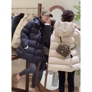 泡芙羽绒服女中长款2025年新款冬季加厚保暖连帽白鸭绒韩版外套女