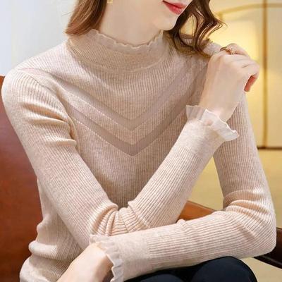半高领毛衣打底衫女秋冬外穿2025新款修身套头内搭网纱针织衫上衣