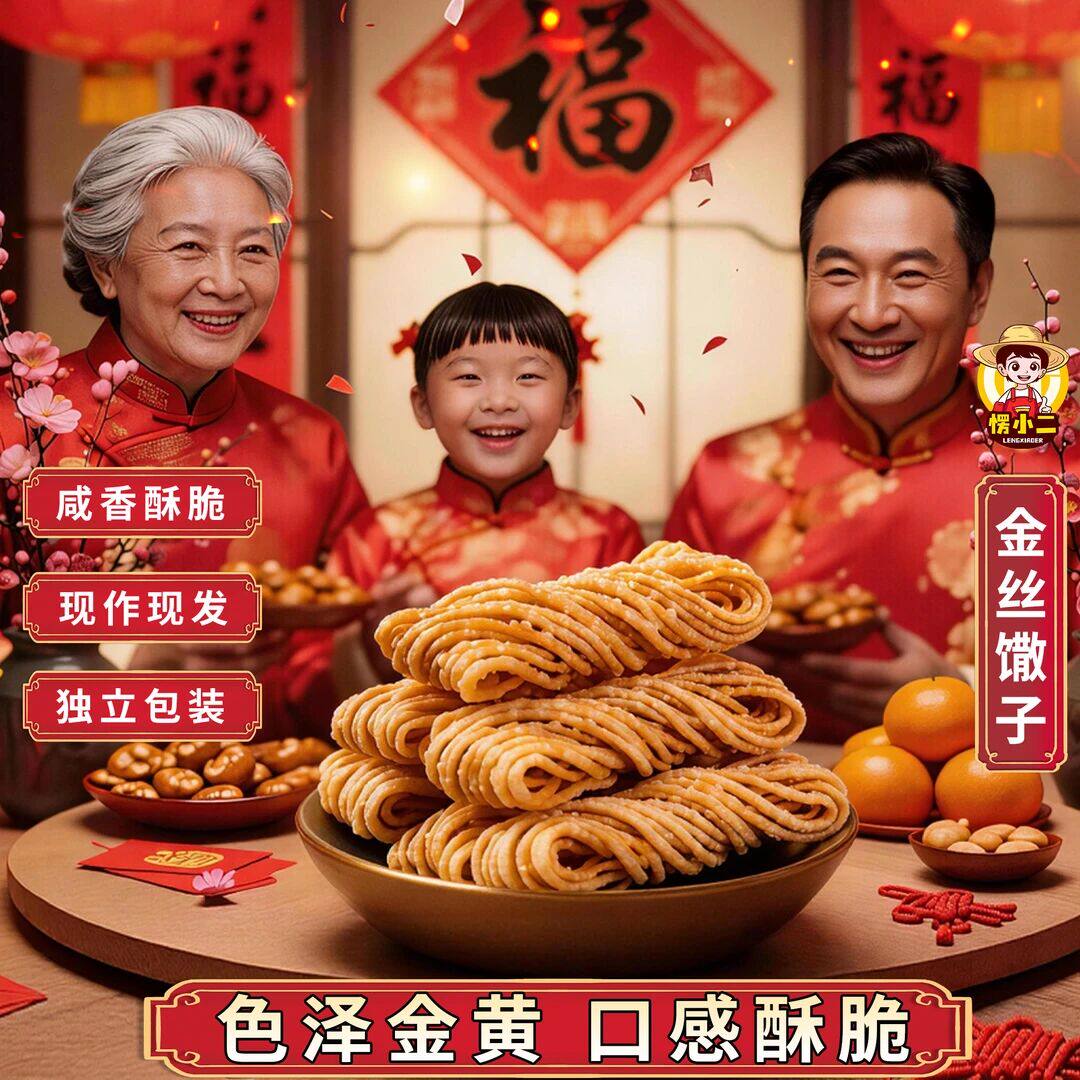 愣小二金丝馓子徐州特产撒子淮安茶山东馓子安徽特产独立包装零食