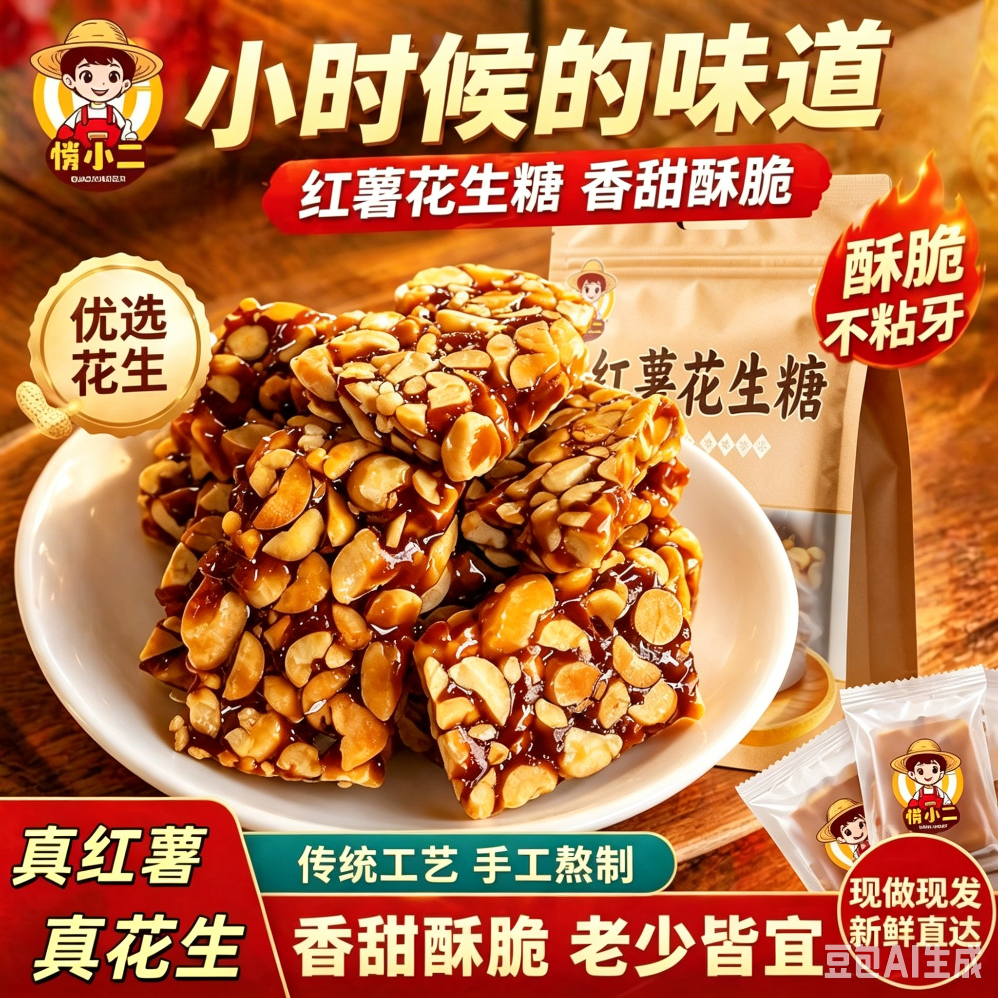 愣小二红薯花生糖坚果酥传统糕点炒米糖花生酥米花酥特产休闲零食
