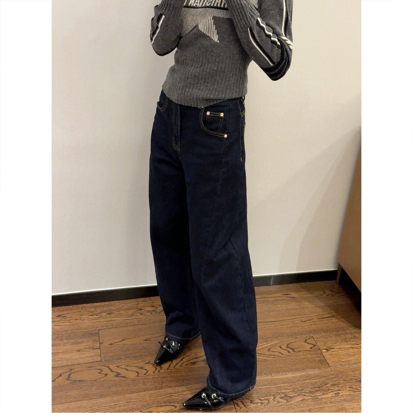 ASBR 原C！设计师款复古百搭显瘦弹力水洗皮口袋牛仔直筒裤25冬新,女装/女士精品,牛仔裤,淘宝优惠券,粉丝福利购,淘宝优惠卷