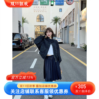 简约落肩立领廓形夹克短外套女