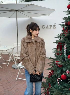 ASBR【星光摩卡】定染中古霜色兔毛皮草外套天然裘皮上衣25冬新款