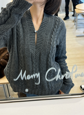 ASBR 原C！明星同款~100美莉诺羊毛高级灰粗花针织毛衣女25冬新款