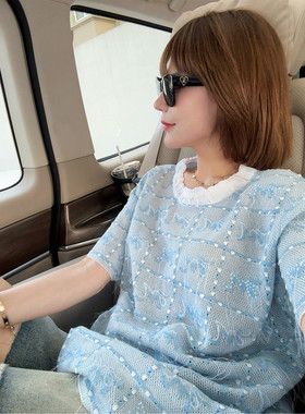 【爆款钻石DM~感恩回馈粉丝】重工立体流苏电绣提花针织上衣女T恤