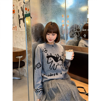 沈梦辰100%绵羊毛刺绣针织开衫