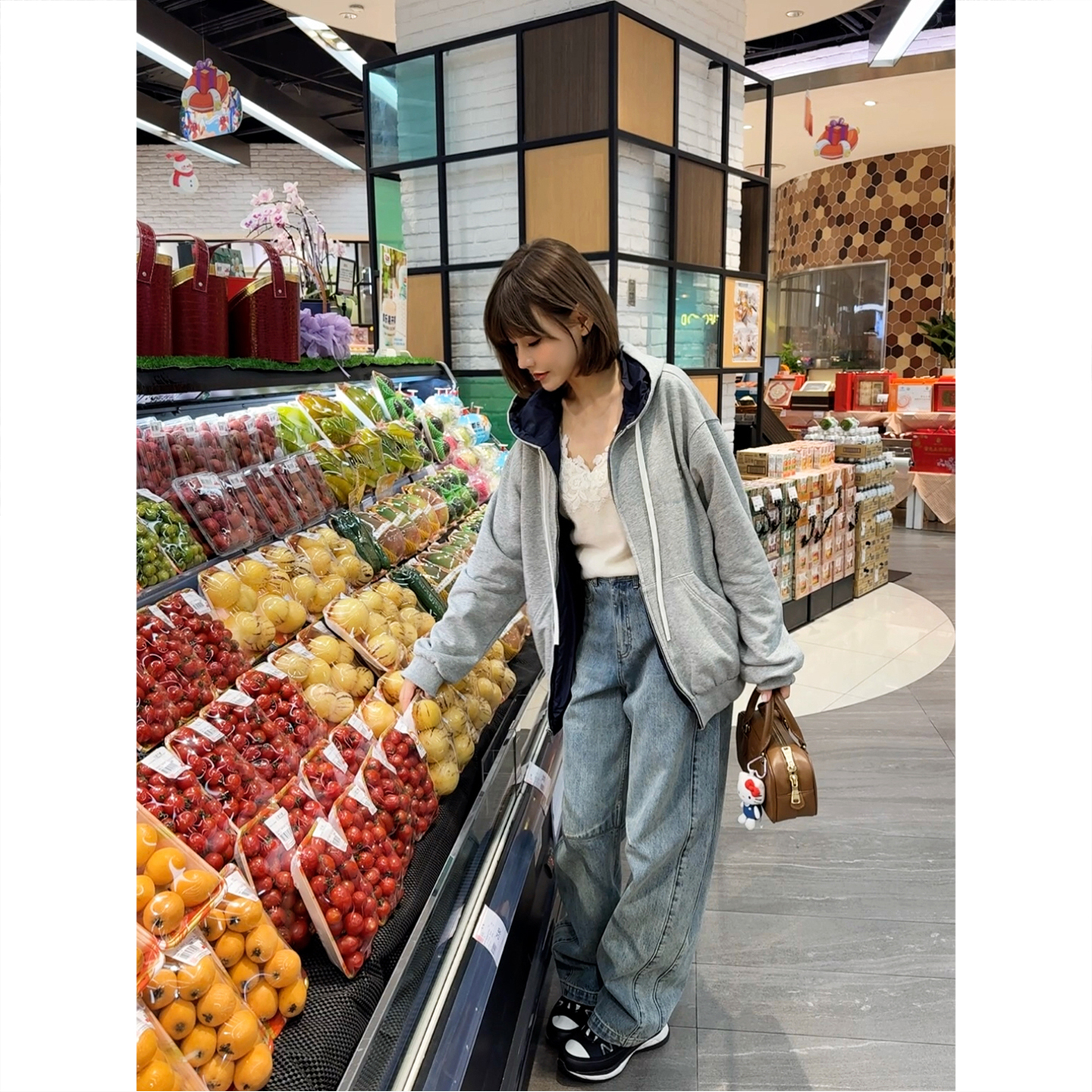 miu系两面穿拉链连帽卫衣外套女