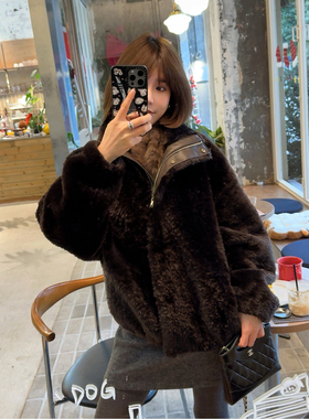 ASBR【静奢战袍】进口天然拉贡皮毛一体立领休闲廓形外套25冬新款