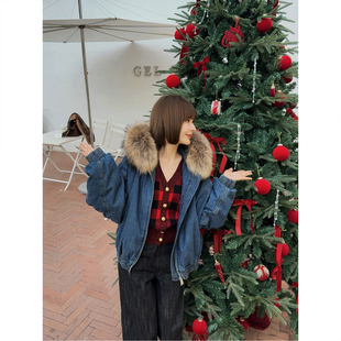 牛仔绗棉连帽夹克保暖棉服外套25冬新款 经典 大貉子毛领 原C ASBR