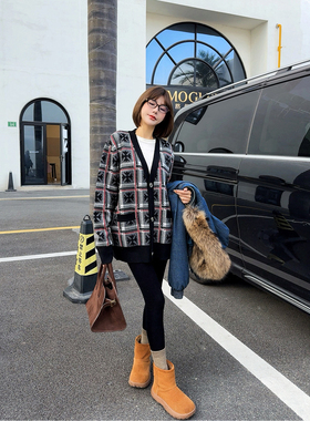 ASBR 原C【林俊杰同款】100%绵羊毛复古格纹针织开衫25冬新款男女