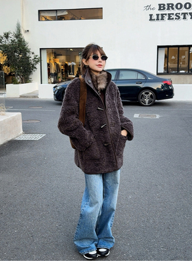 ASBR 原C料！复古牛角扣正反两穿泰迪夹克环保皮草外套女25冬新款