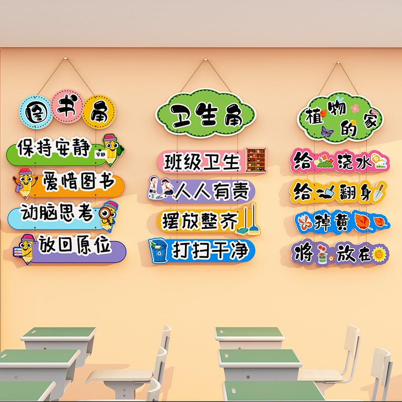 中小学班级公约挂牌幼儿园环创卫生图书角文化墙贴喝水区域标识牌