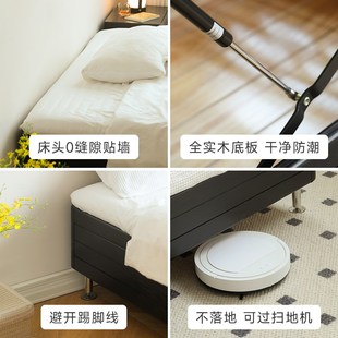 涵客实木储物床无床头小户型收纳床水曲柳黑色简约高箱离地箱体床