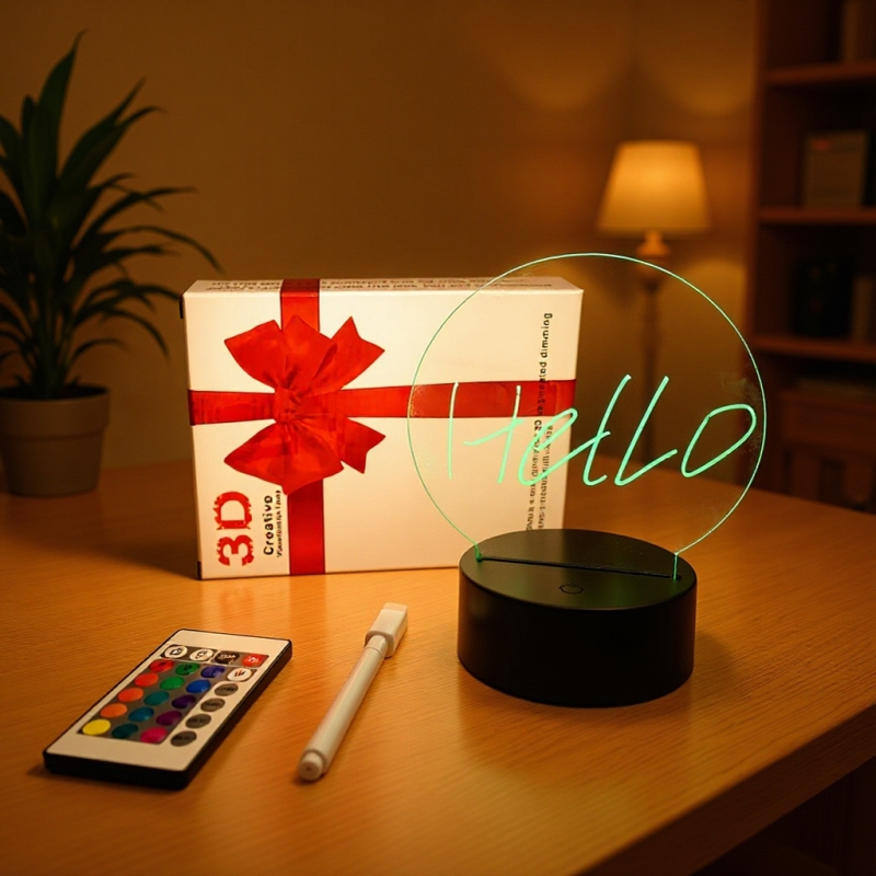 可手写写字RBG台灯留言板遥控USB黑色白色底座3D小夜灯led灯RGB
