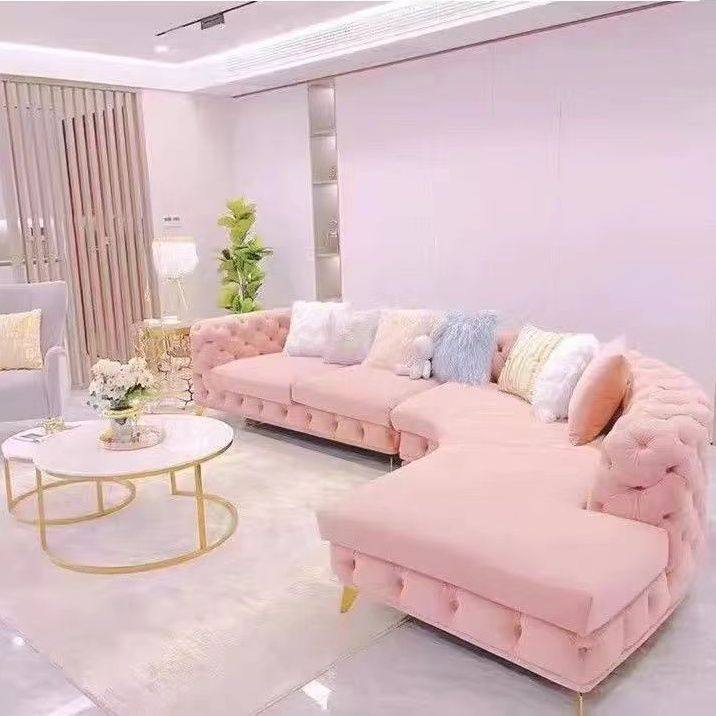 美式轻奢弧形拉扣布艺沙发别墅客厅粉色贵妃转角布艺组合沙发简约,模玩/动漫/周边/娃圈三坑/桌游,文化/体育周边,淘宝优惠券,粉丝福利购,淘宝优惠卷