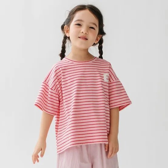矢也田 条纹短袖T恤夏季宝宝半袖可爱卡通上衣休闲打底衫女童