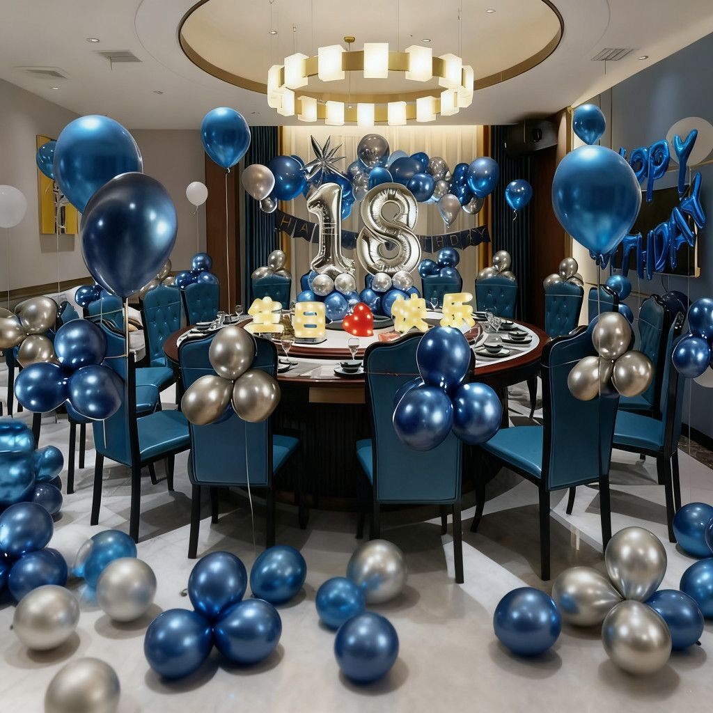 酒店餐厅包厢男孩18岁成人礼生日场景布置周岁气球派对装饰背景墙