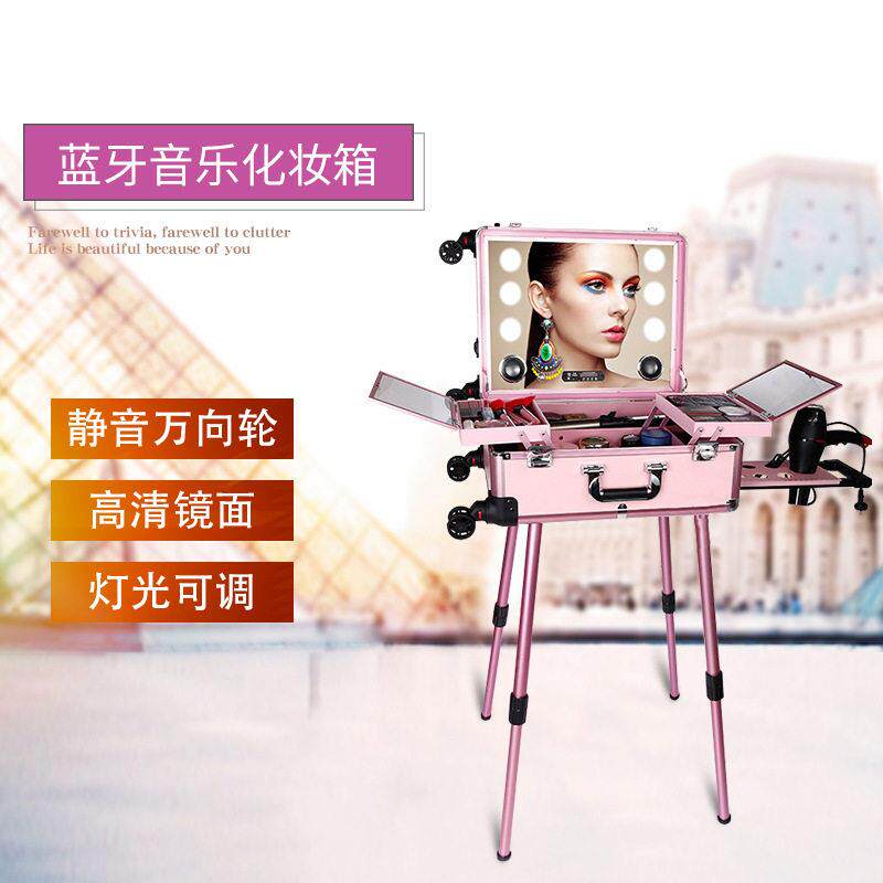 铝合金拉杆化妆箱美发纹绣美甲带灯工具箱万向轮专业美容箱现货
