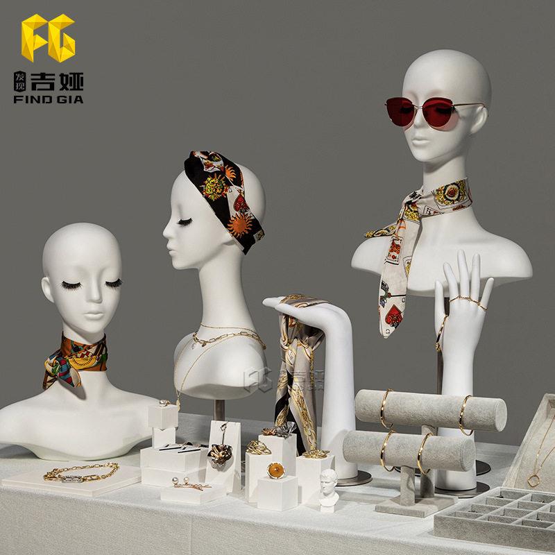 服装店陈列道具女假发模特头编发带肩真人发人台橱窗模特头假人头