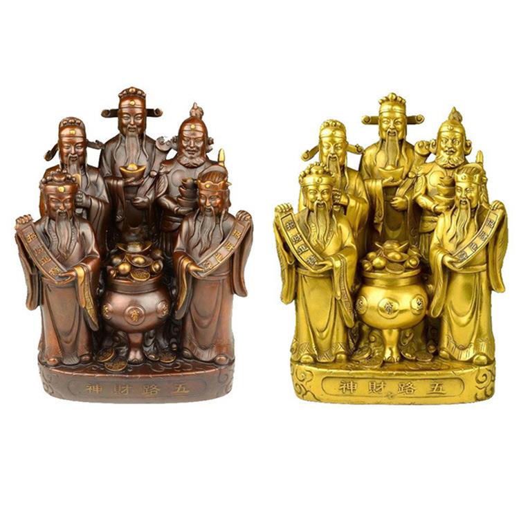 黄铜财神爷佛像摆件五路财神聚宝盆摆件家居摆件