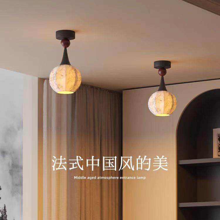 照迎繁花布艺复古氛围阳台灯法式中古造型过道走廊灯玄关小吸顶灯