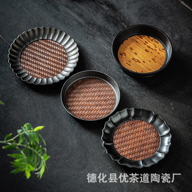 优茶道湘妃竹合金壶承杯垫家用干泡台盖碗茶壶托盘功夫茶具养壶垫