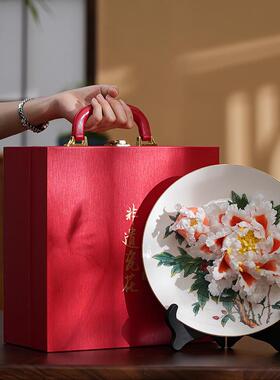 德化白瓷花手捏瓷花开富贵挂盘摆件陶瓷牡丹客厅玄关办公室装饰品