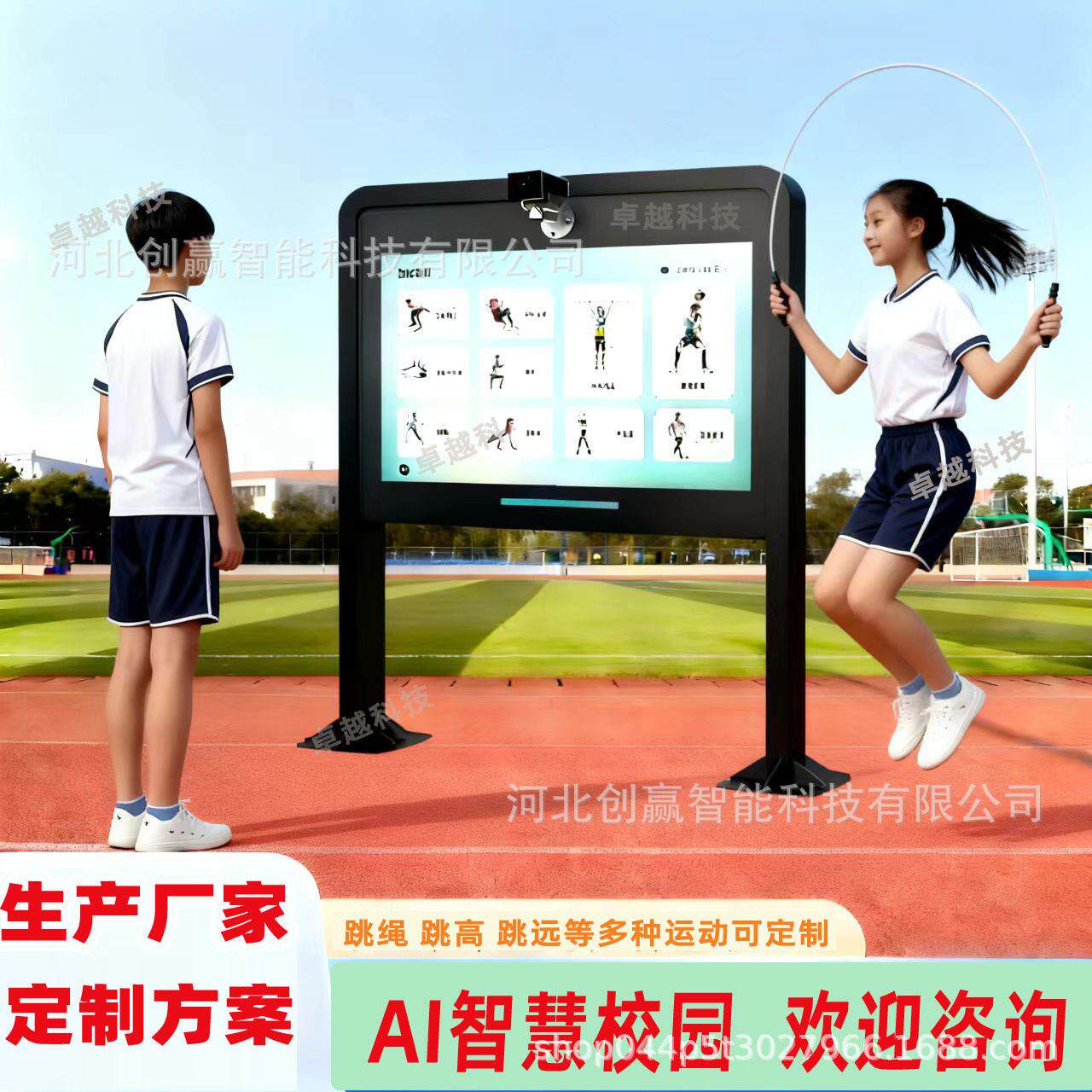 AI智慧体育跳绳校园户外广告机立式亮防水触摸雨棚室外宣传k17