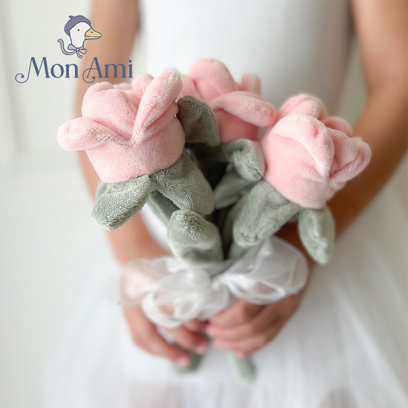 美国monami莫奈美粉色玫瑰毛绒玩具婚礼手捧花情人节礼物送女友