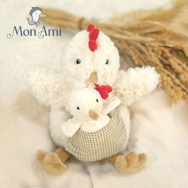 美国monami莫奈美母子鸡毛绒玩具小鸡玩偶摆件装饰公仔陪伴娃娃