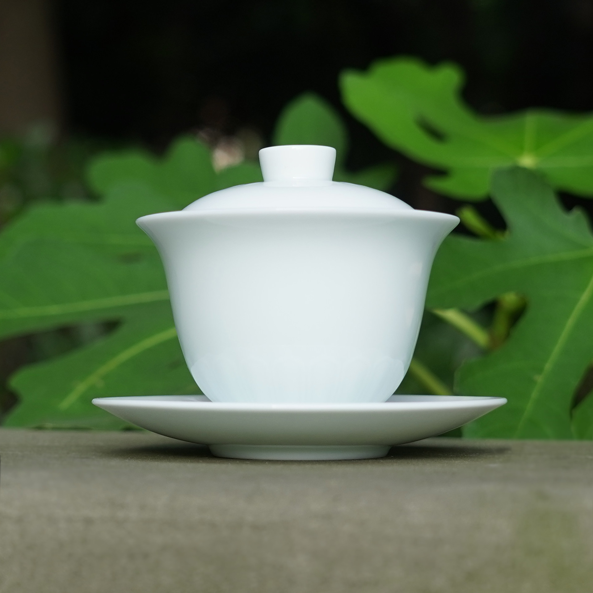 德化影青釉陶瓷三才盖碗