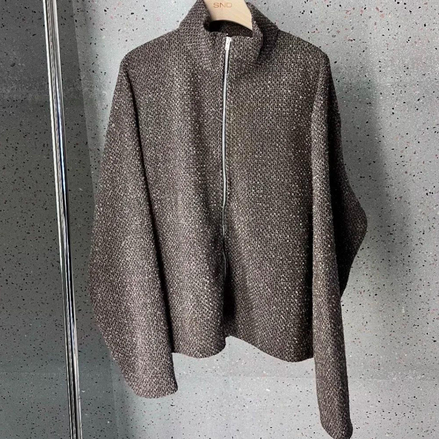 thumbnail for Stand up collar zipper heavy vintage knitwear brown fashion casual Fall 2025 foreign style new loose men's clothing