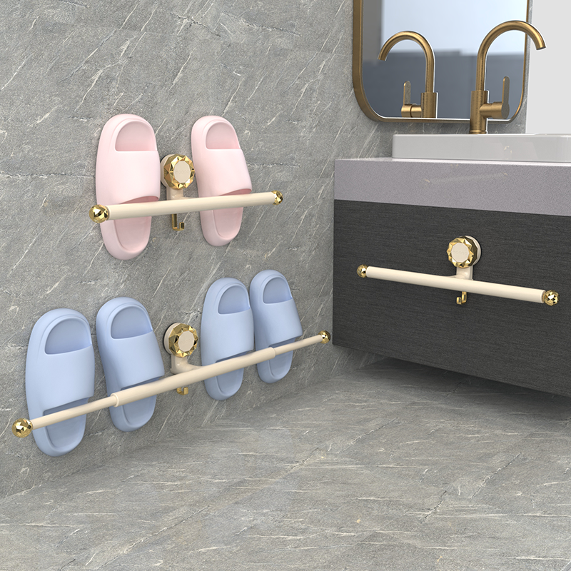 吸盘伸缩拖鞋架浴室免打孔