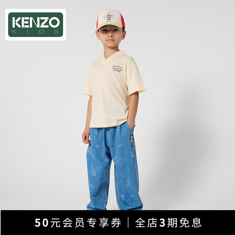 【早秋甄选】 KENZO KIDS童装儿童休闲宽松牛仔印花长裤K61635