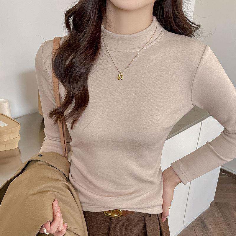 乖巧布半高领长袖打底衫女内搭加厚修身显瘦气质高级感简约毛衣