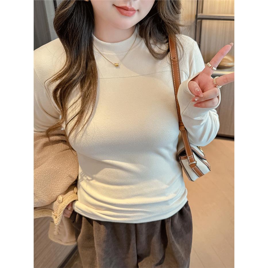 严选德绒小立领打底衫女