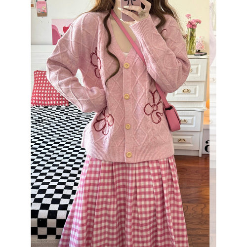 LEKA温柔甜美粉色提花针