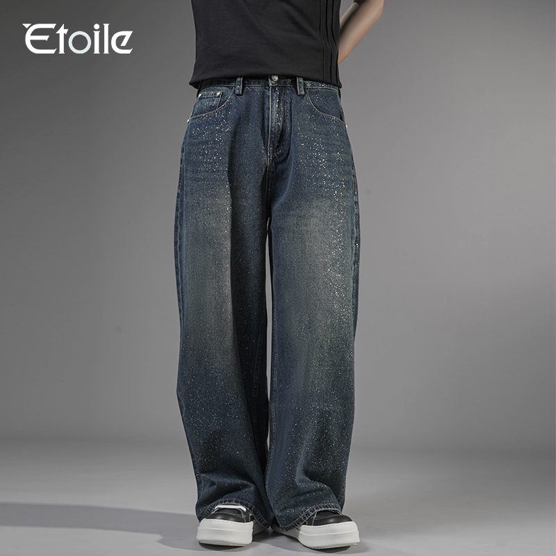 高街复古做旧水洗牛仔裤男款2025秋季新款时尚宽松直筒阔腿长裤