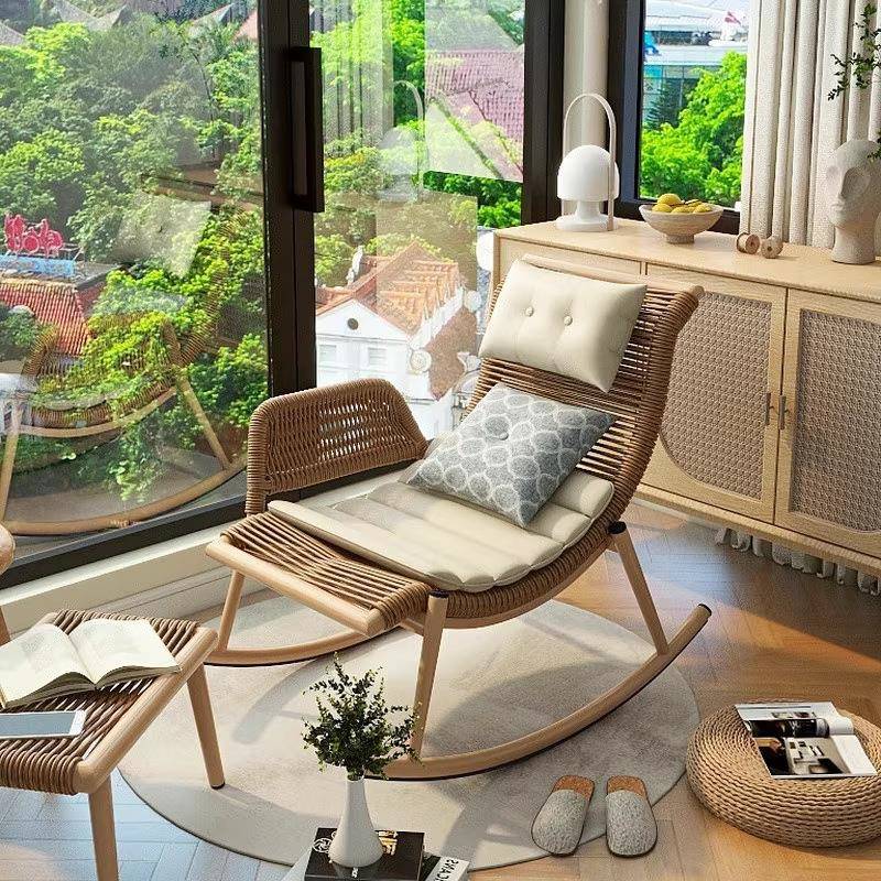摇椅躺椅大人阳台家用休闲藤椅复古藤编懒人椅户外庭院摇摇椅