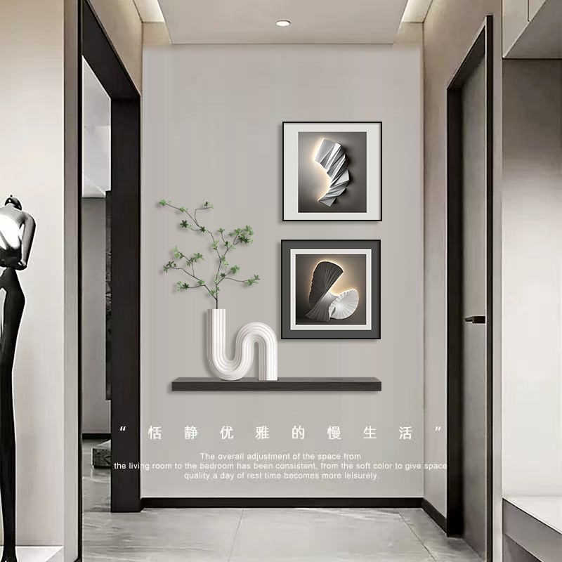 现代简约入户玄关挂画几何抽象艺术沙发背景墙壁画楼梯过道装饰画图片