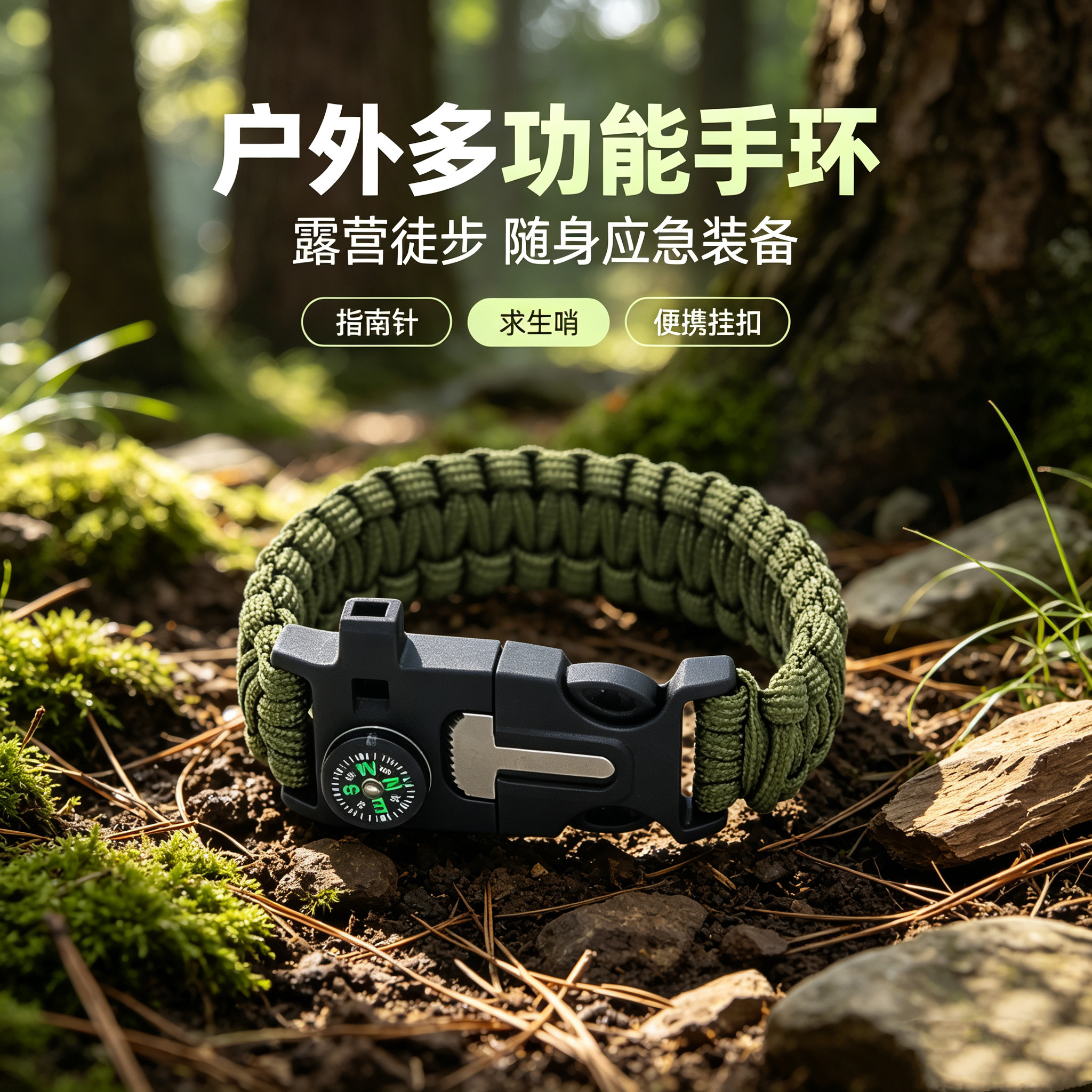 七芯伞绳多功能手链指南针手环户外登山露营便携编织手绳