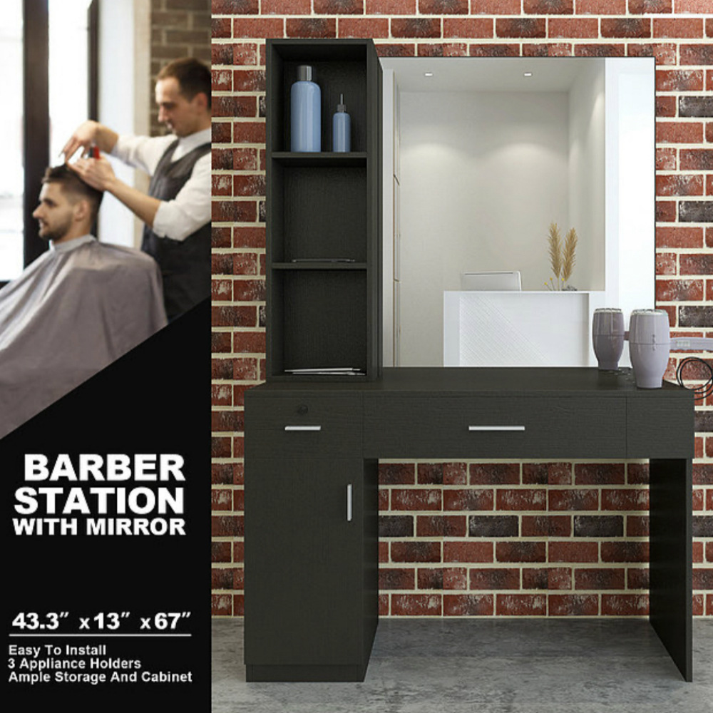 理发店美发店镜台挂柜外贸 MDF美容美发家具理发椅镜子厂led镜