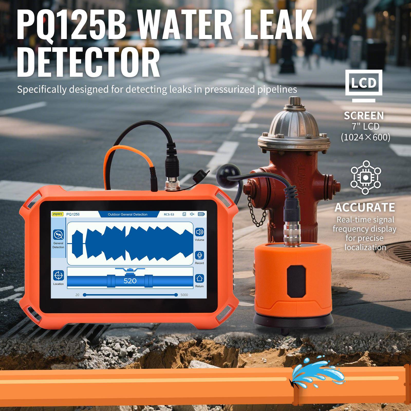 外贸英文版漏水检测仪PQ125B管道测漏仪waterleakdetector