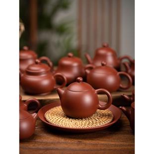 潮州功夫茶壶三杯原矿紫砂壶朱泥大红袍纯手工手拉壶龙蛋壶西施壶