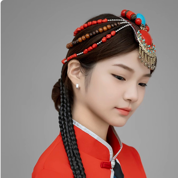 新款小莹蒙古族DIY串珠藏族发饰小辫子配饰夏辉舞蹈演出手工头饰