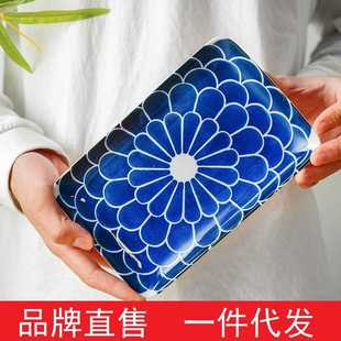 餐具日本进口创意古染菊纹8.0英寸方盘 美浓烧家用菜盘凉菜盘日式
