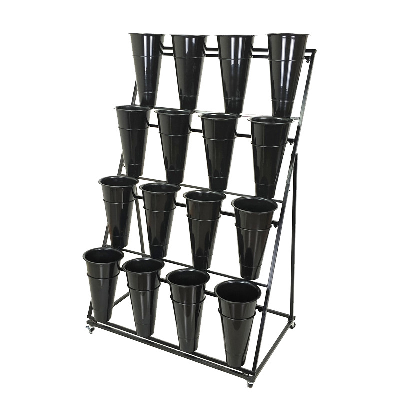 大号花店可移动花架铁艺多层带万向轮鲜花展示架货架塑料鲜花桶架