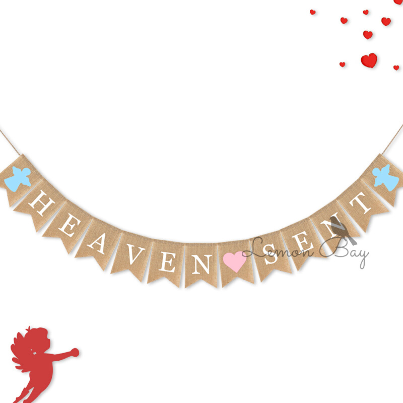 Heaven Sent 男孩女孩宝宝秀主题派对装饰用品 麻布横幅拉旗